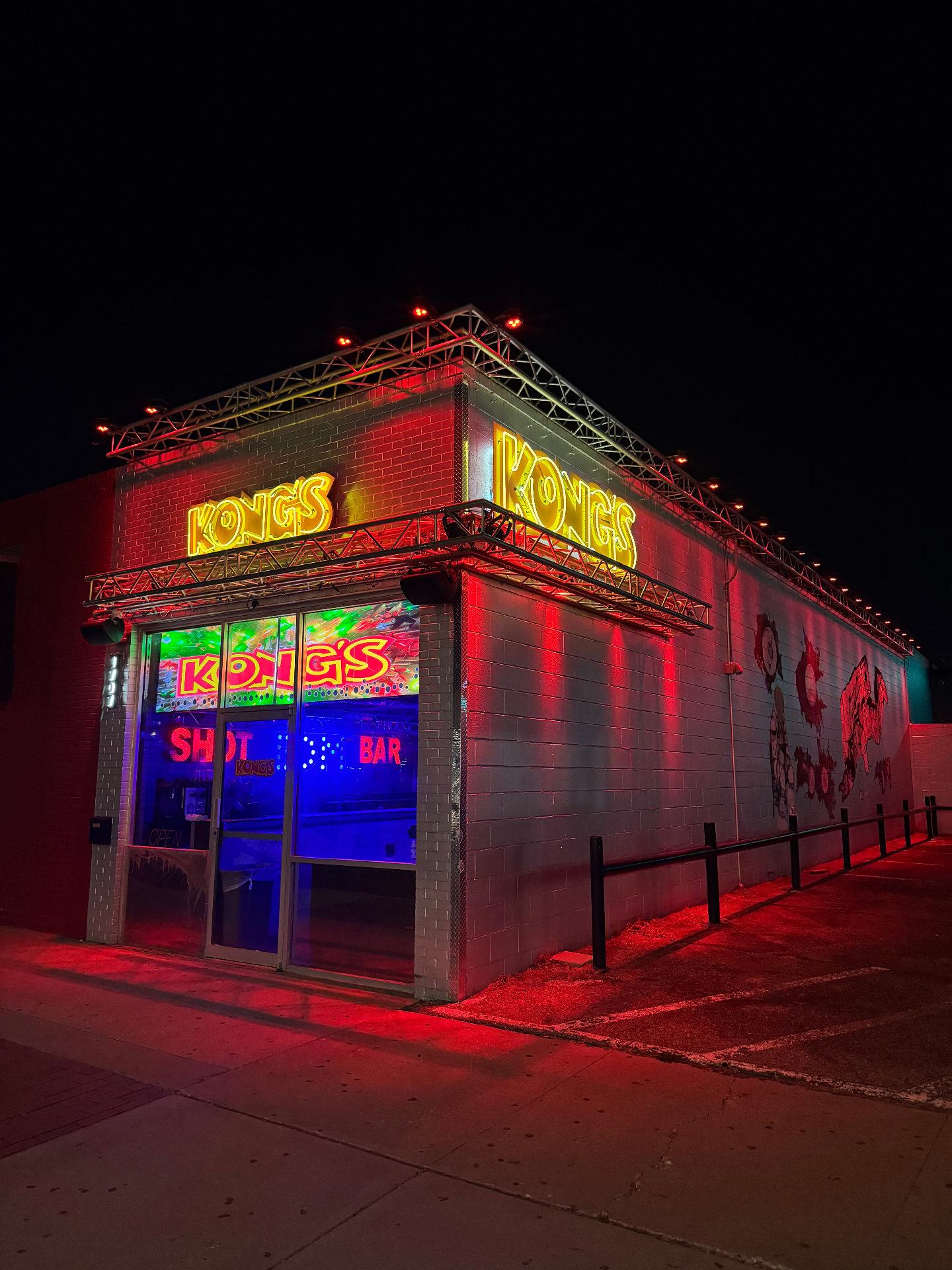 Kong's neon exterior at night